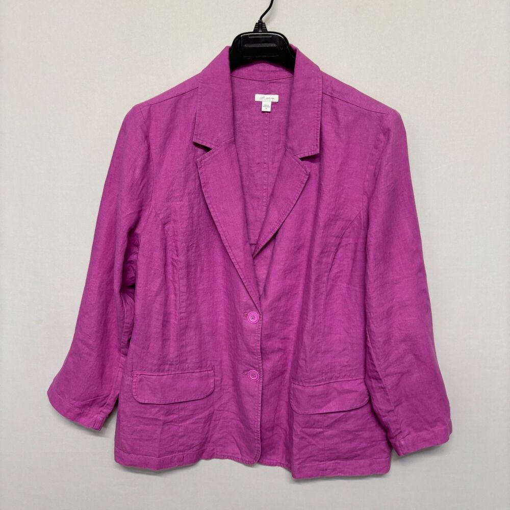 J Jill Women Love Linen Blazer Jacket Size XL X-Large Magenta D134 -9